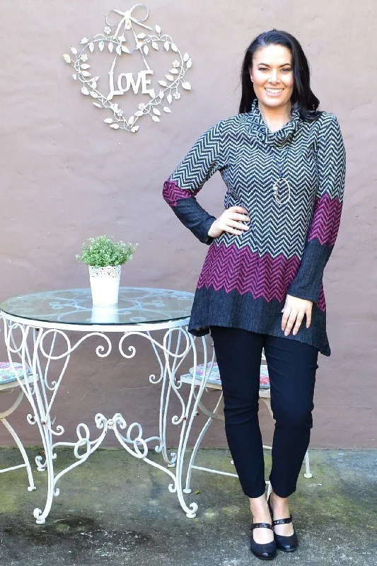 Modern Comfort Pink Zig Zag Roll Neck Winter Tunic