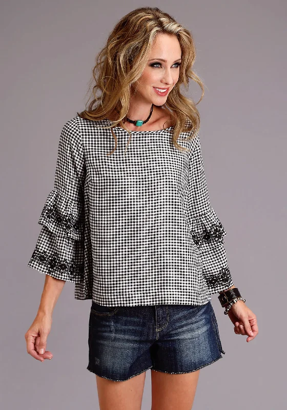 Printed Scarves Stetson Womens Black/White Rayon/Nylon Gingham S/S Blouse