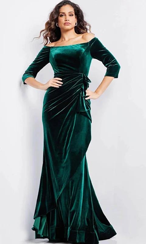 Modern Casuals Jovani 36458SC - Quarter Sleeve Ruffled Peplum Evening Gown