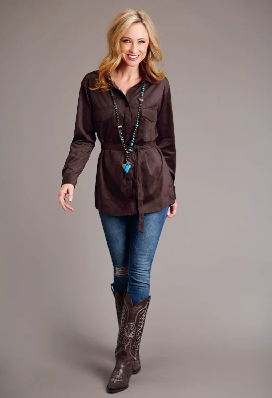 Premium Comfort Stetson Womens Faux Suede Long Brown Rayon L/S Shirt