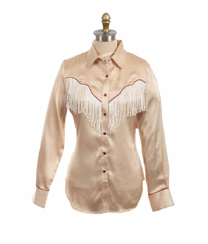 Comfortable Shirts Scully Womens Retro Snap Fringe Tan 100% Polyester L/S Blouse