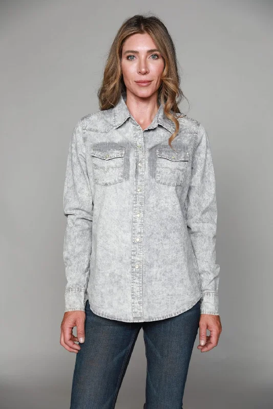 Cozy Pants Kimes Ranch Womens KC Top Light Grey 100% Tencel L/S Western Shirt