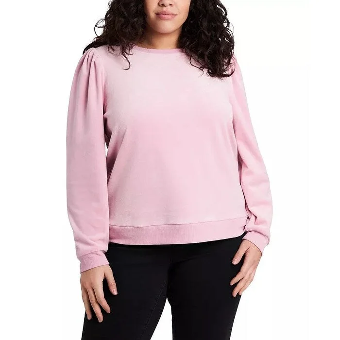 1.STATE Women's Trendy Plus Size Puff-Sleeve Velour Top Pink Size 2X