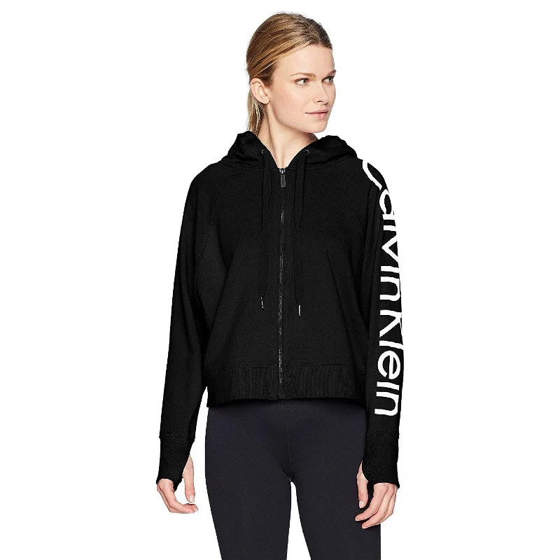 Calvin Klein Performance Women's Logo Terry Hoodie Black Size Medium - M