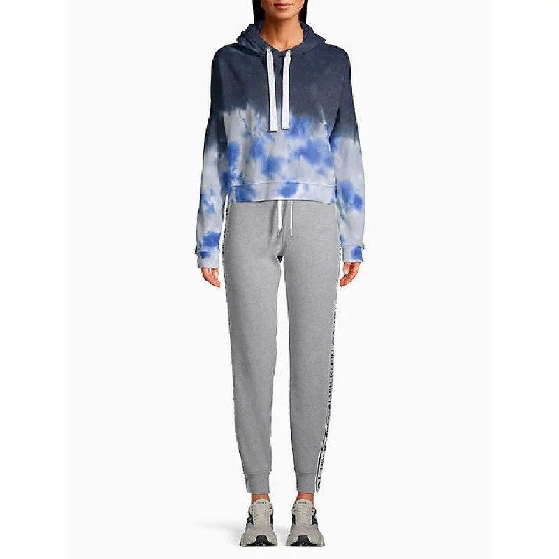 Calvin Klein Women's High Tide Tie-Dyed Cropped Hoodie Blue Size Extra Large