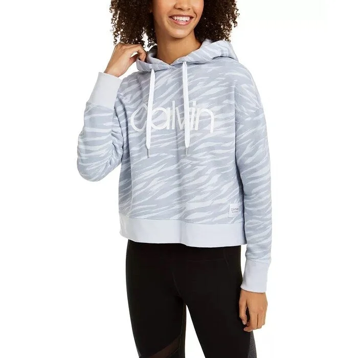 Calvin Klein Women's Performance Zebra Print Logo Hoodie Blue Size XXL