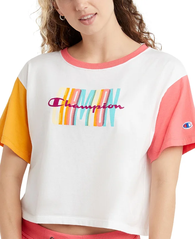 Vintage Fashion Champion Womens Colorblocked Cropped T-Shirt