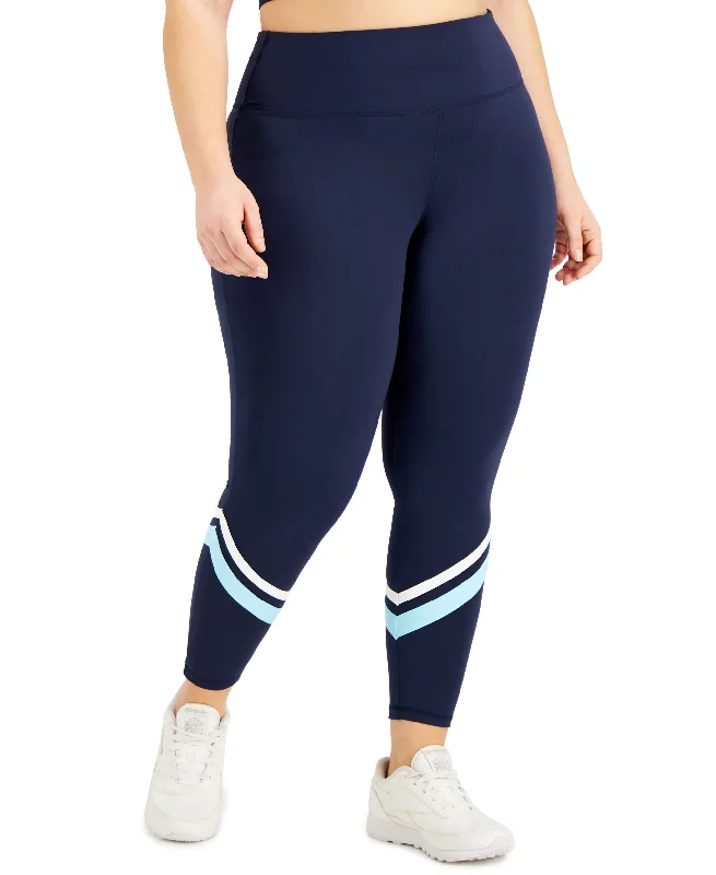Comfy Outerwear ID Ideology Plus Size Striped Side Pocket 7/8 Leggings