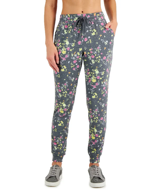Fashion Accessories ID Ideology Womens Floral Print Pansy Slim Fit Drawstring Jogging Pants