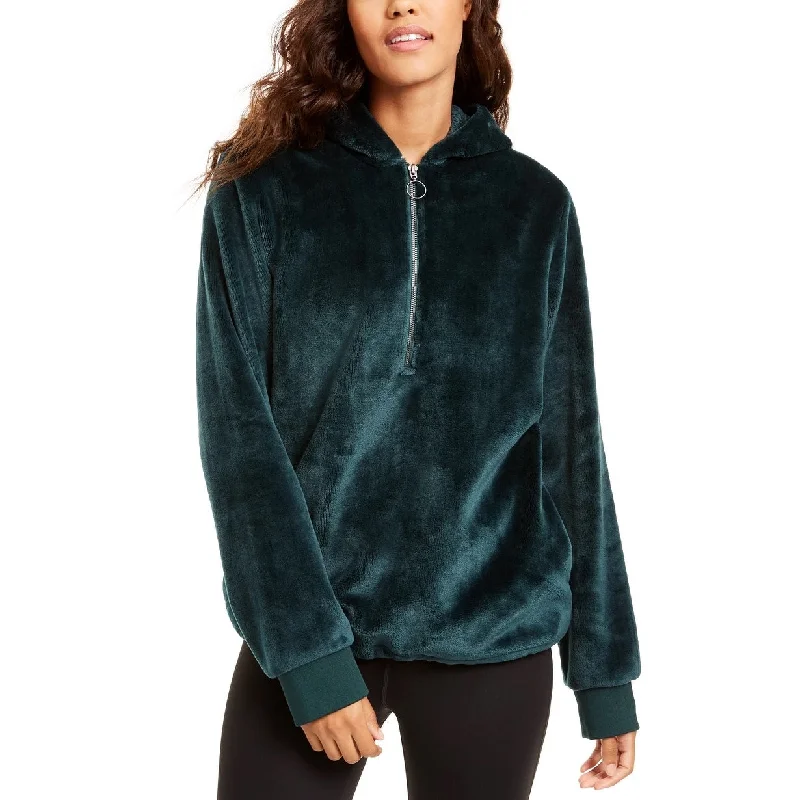 Ideology Women's Faux-Fur Quarter-Zip Hoodie Dark Green Size Medium