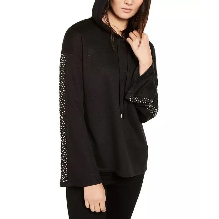 INC Women's Embellished-Sleeve Hoodie Black M - Medium