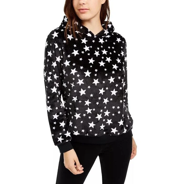 Love Tribe Junior's Star Print Plush Hoodie Black Size X-Small