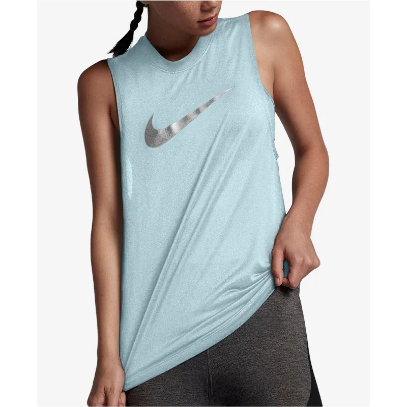 Nike Women's Athletic Dry Metallic-Logo Training Tank Top Blue Size Medium - m (8 - 10)