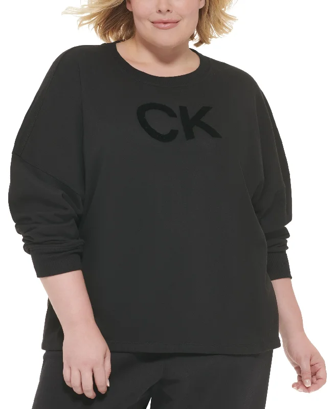 Business Shirts Plus Size Velvet Logo French Terry Sweatshirt