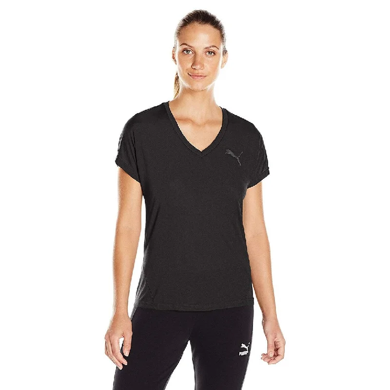 Puma Womens Elevated dryCELL V-Neck Short Sleeve T-Shirt Black, Size M - White - M (8 - 10)