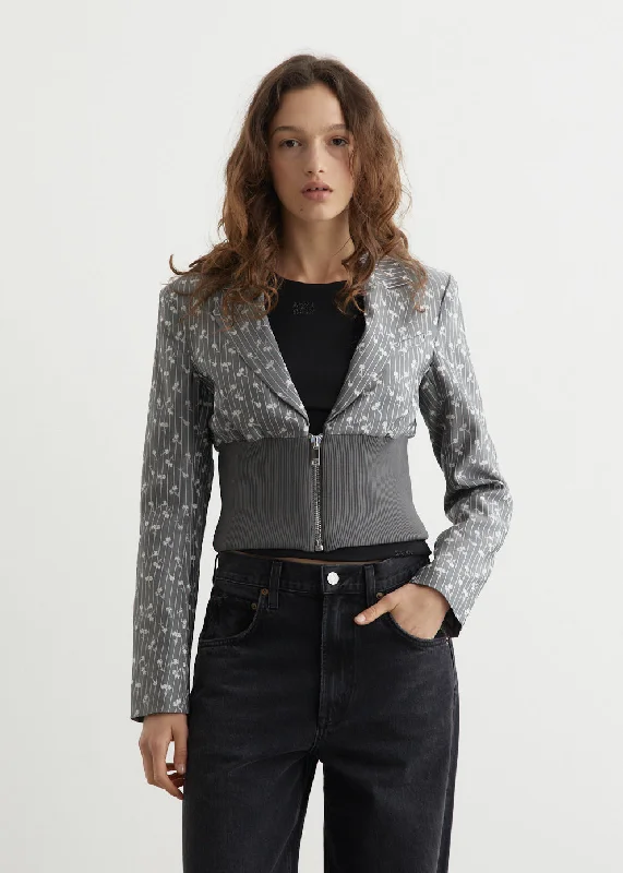 Work Clothes Acetate Jacquard Cropped Blazer