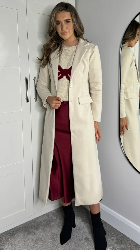 Everyday Apparel Alexia Beige Collared Midi Length Coat