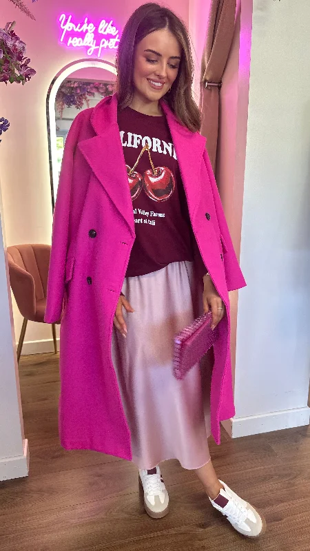 Denim Jackets Arielle Pink Midi Length Coat