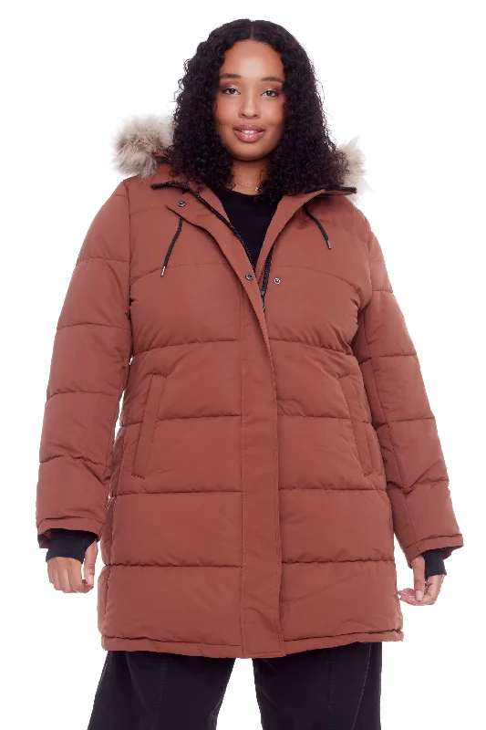 Streetwear Look AULAVIK PLUS | WOMEN'S VEGAN DOWN (RECYCLED) MID-LENGTH HOODED PARKA COAT (PLUS SIZE)