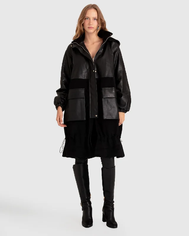 Back to Black Oversized Leather Panelled Coat