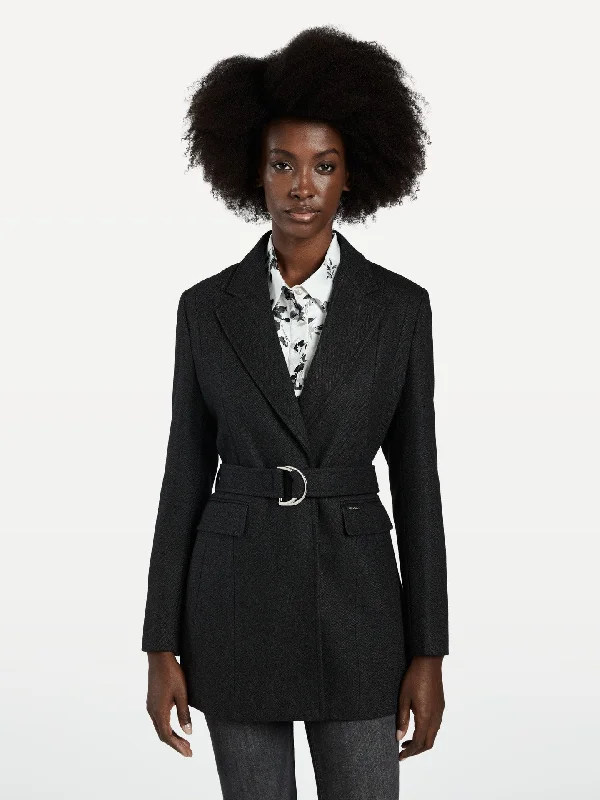 Relaxed Denim Belted Wool Blend Blazer