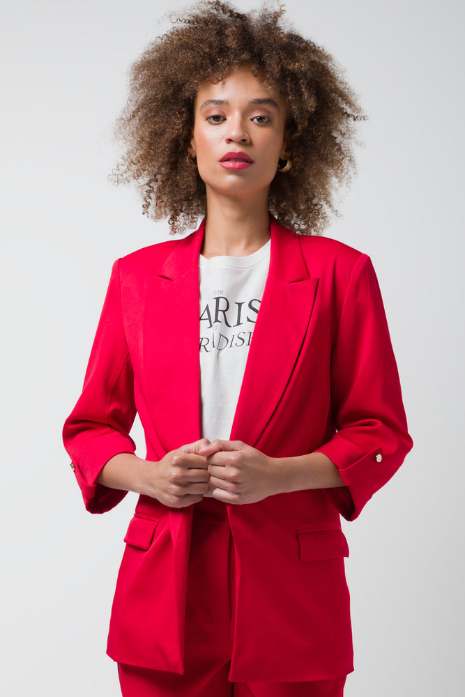 Rain Jackets Blazer With Roll Up Sleeves Red