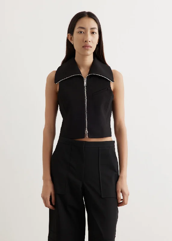 Lightweight Outerwear Bonded Crepe Zip Vest