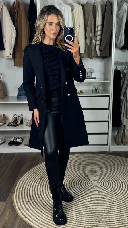 Slim-fit Shirts Camilla Black Collared Gold Button Detail Coat