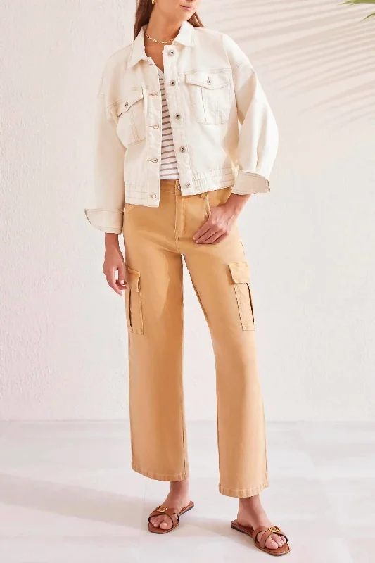 Soft T-Shirts Casual Jacket With Elastic Waist In Ecru