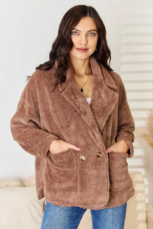 Trendy Joggers Double Breasted Fuzzy Coat