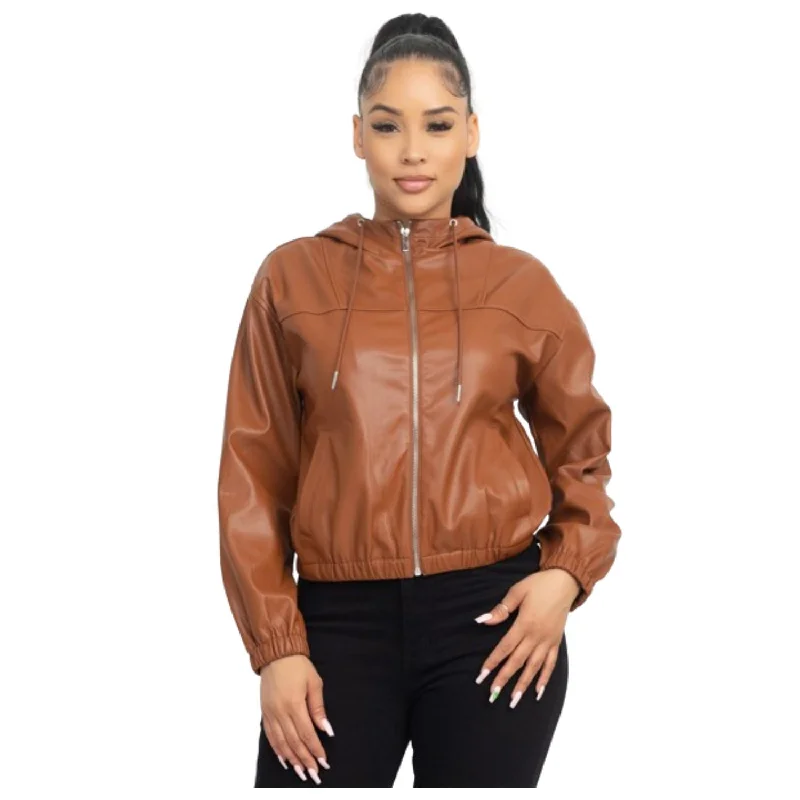 Workwear Jackets Faux Leather Hoodie Jacket