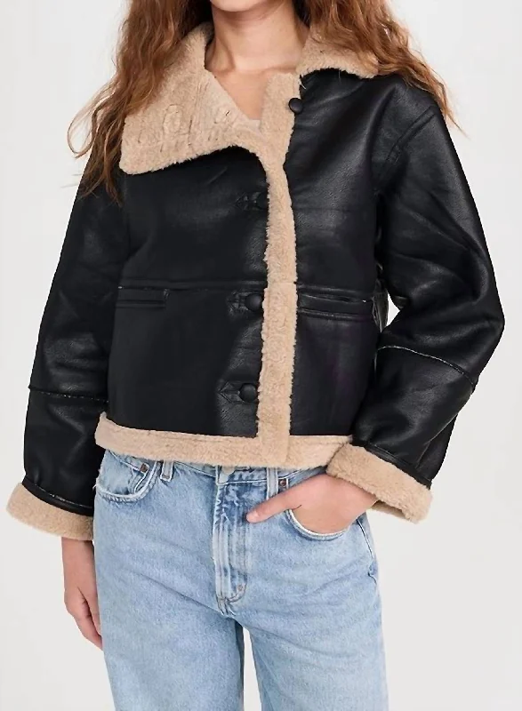 Faux Shearling Jacket In Black