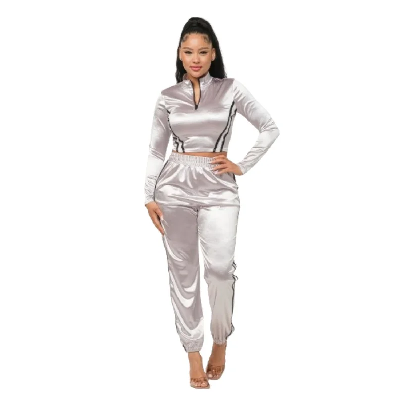 Classic Coats Front Zip Up Stripes Detail Jacket And Pants Set
