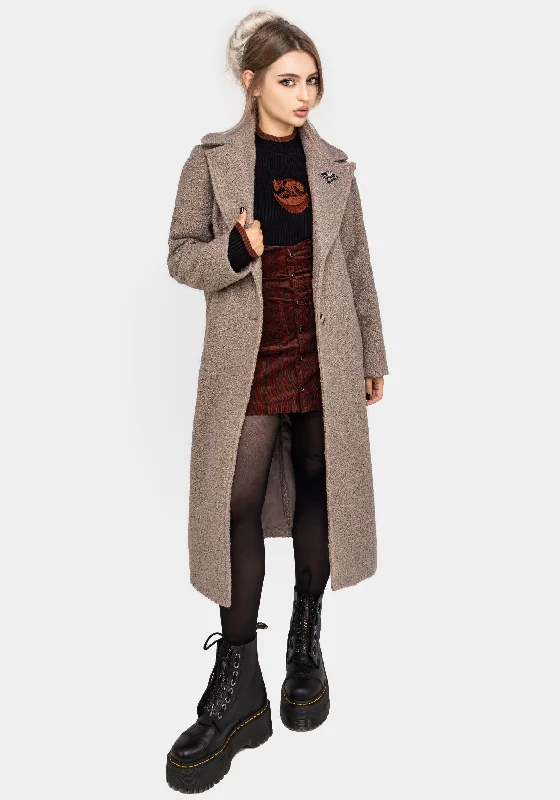 Outdoor Outfits Gorgon Bouclé Longline Oversized Coat with Bee Brooch - Taupe