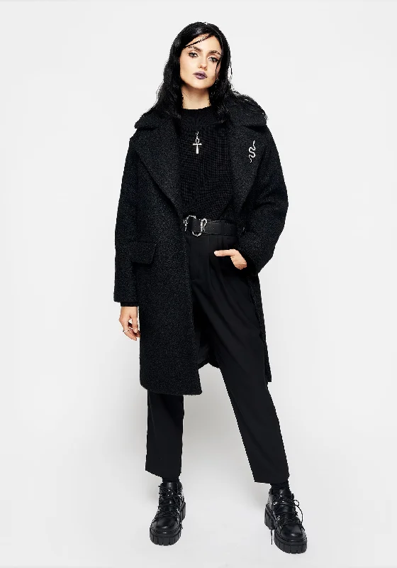 Relaxed Fits Gorgon Bouclé Oversized Coat with Snake Brooch - Black