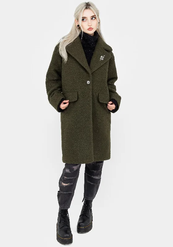 Smart Casual Wear Gorgon Bouclé Oversized Coat with Snake Brooch - Green