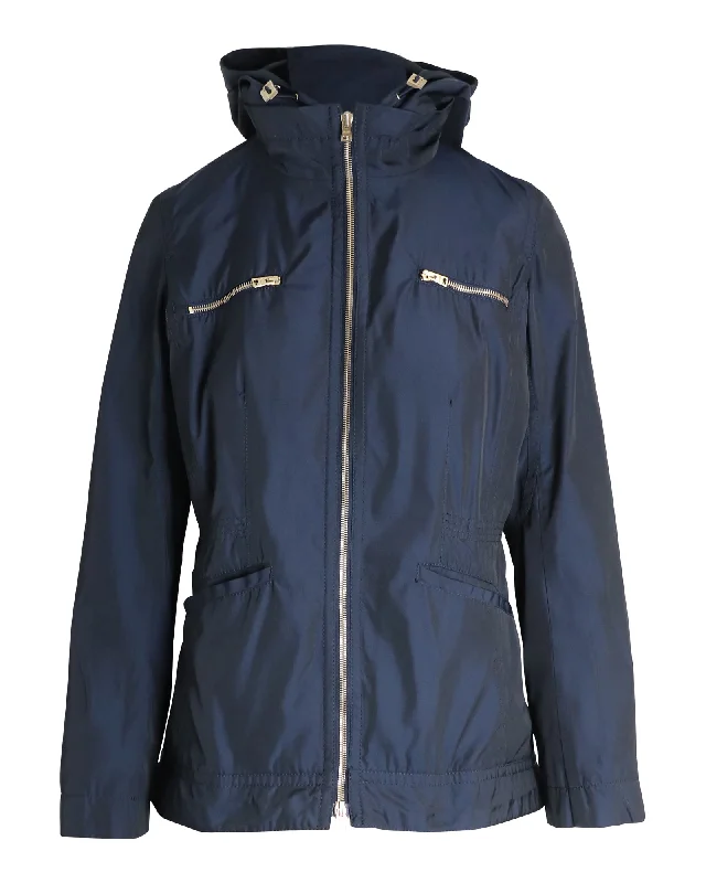 Relaxed Pants Herno Hooded Zip Jacket in Navy Blue Polyamide