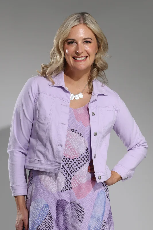 Modern Denim Stretch Coloured Cotton Crop Jacket | LILAC | 6921A1