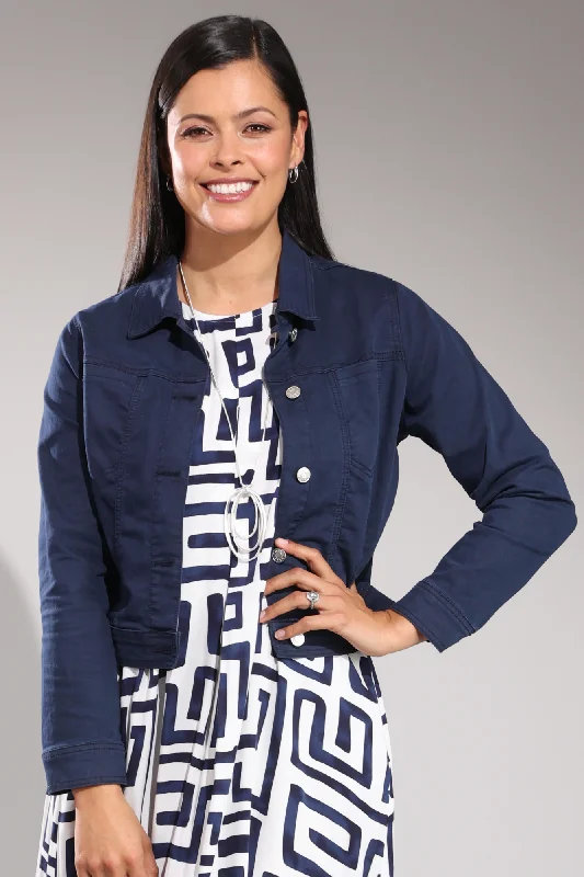 High-end Sneakers Stretch Coloured Cotton Crop Jacket | NAVY | 6921A1