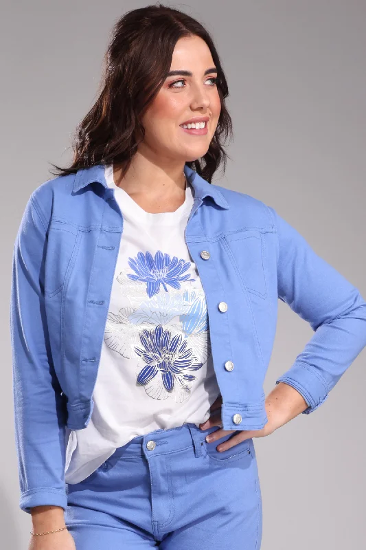 Winter Scarves Stretch Coloured Cotton Crop Jacket | SOFT BLUE | 6921A1