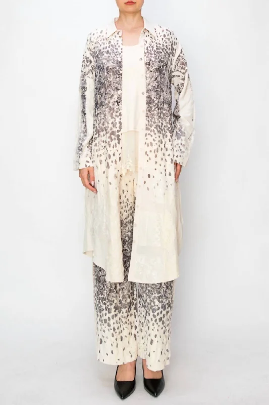 Button-down Shirts Lace Long Jacket In Leopard Rose