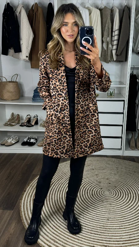 Office Attire Lexie Beige & Black Leopard Print Suede Finish Midi Coat