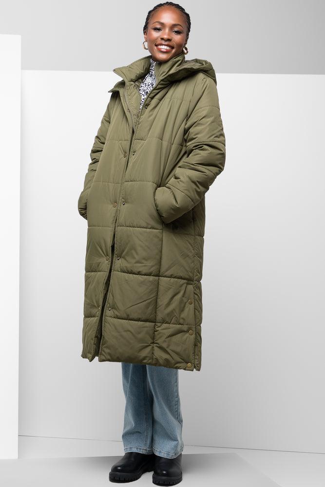 Relaxed Shirts Long Line Puffer Jacket Green