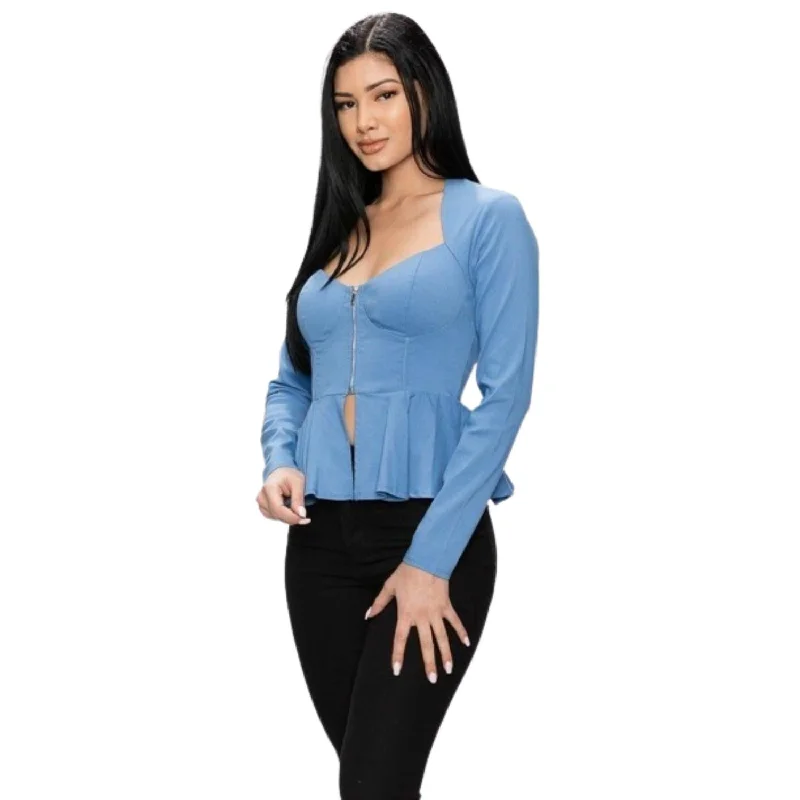 Stylish Blazers Long Sleeve Ruffle Zip-up Jacket