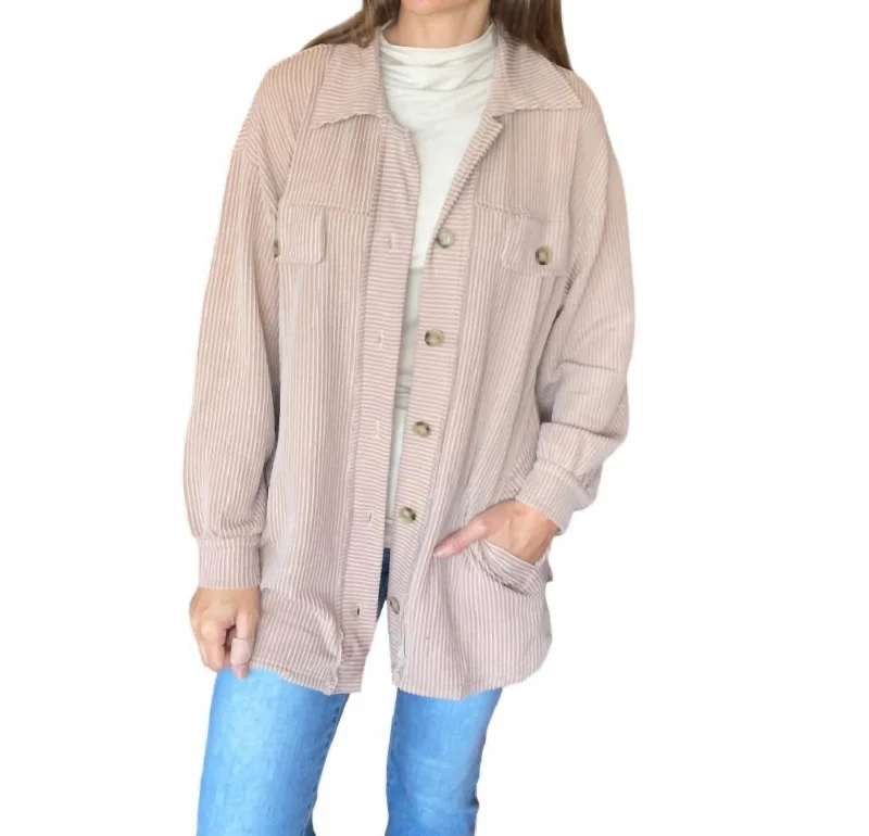 Laid-Back Style Long Sleeve Shirket In Mushroom