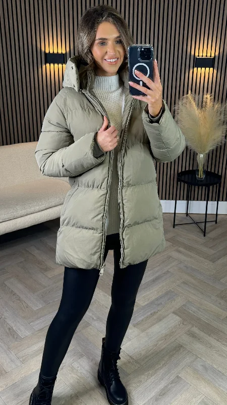 Fashion Comfort Marissa Khaki Hooded Puffer Coat
