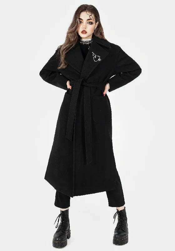 Soft T-Shirts Meltdown Oversized Coat with Brooch - Black