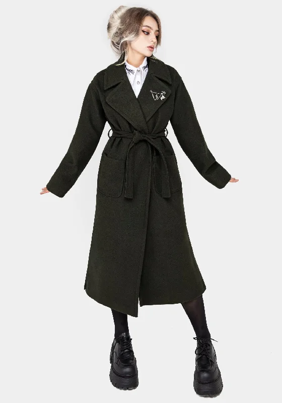 Relaxed Wardrobe Meltdown Oversized Coat with Brooch - Green