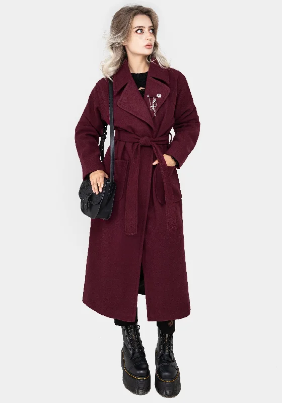 Timeless Style Meltdown Oversized Coat with Brooch - Red