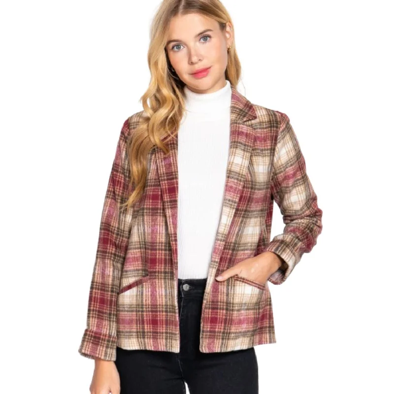 Sweater Vest Notched Collar Plaid Jacket